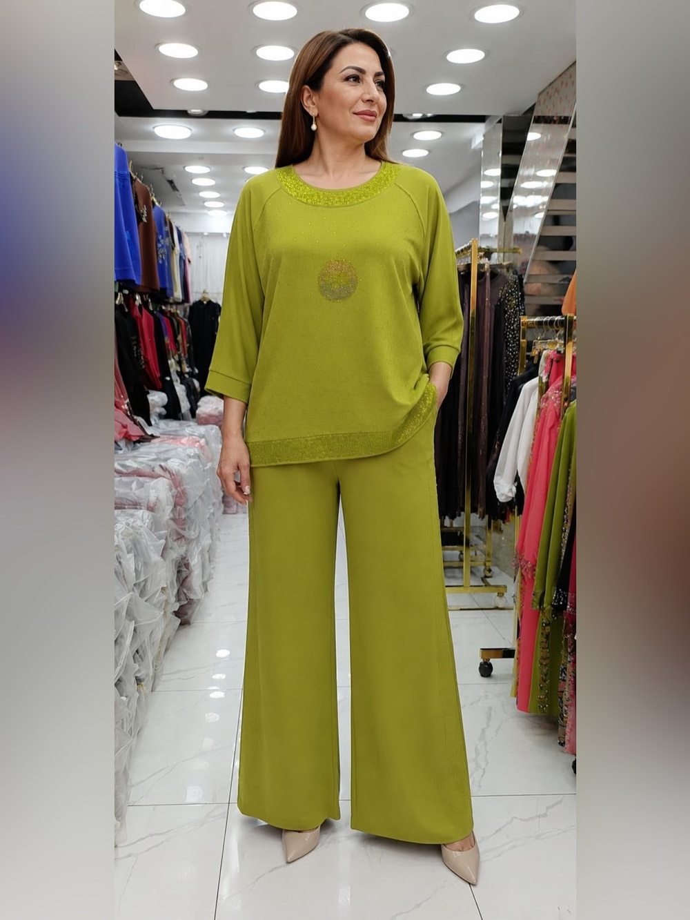 Olive Green Wide-Leg Jumpsuit Set New from Europe